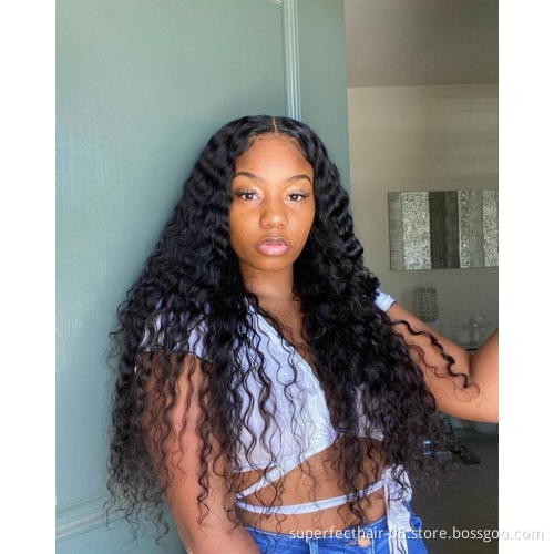 Hot Selling 150% 180% Density Human Hair wig Transparent Lace Front Brazilian Hair with Deep Wave Natural Color Wigs